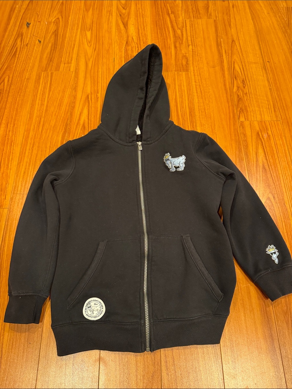GOAT USA Kids Black Zip-Up Hoodie with Embroidered Patches